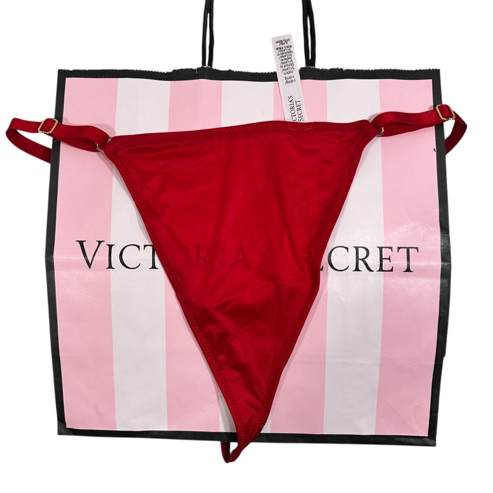 NWT Victoria's Secret V String Thong Panty L Red‎ Gold Adjustable Strap Lingerie